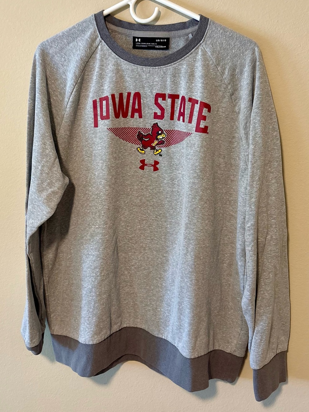 Under Armour Gray Crewneck Sweatshirt with Red Iowa State Logo